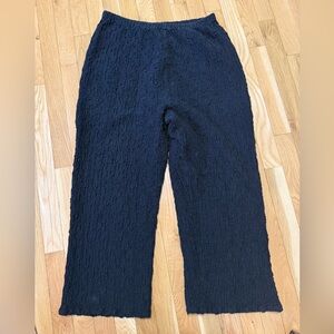 Habitat Textured Crinkle Black Ankle Pants Pull On Elastic Waist Band Minimalist